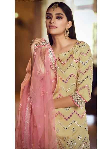 Beige Heavy Embroidered Gharara Sui