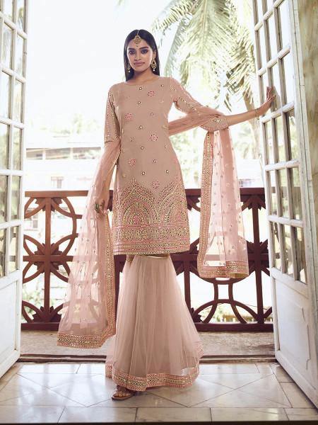 Light Peach Heavy Embroidered Gharara Suit