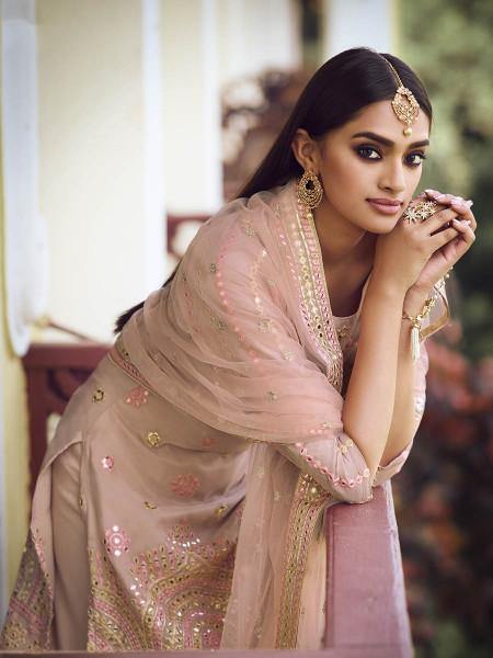 Light Peach Heavy Embroidered Gharara Suit