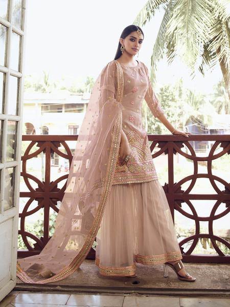 Light Peach Heavy Embroidered Gharara Suit