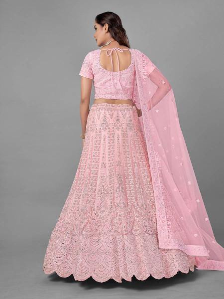 Pink Heavy Embroidered Soft Net bridal Lehenga