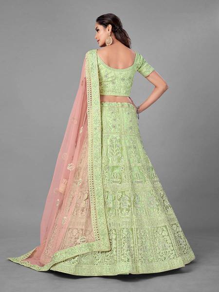 Pista Heavy Embroidered Soft Net bridal Lehenga