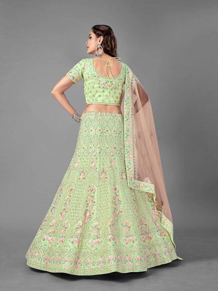 Pista Heavy Embroidered Soft Net bridal Lehenga