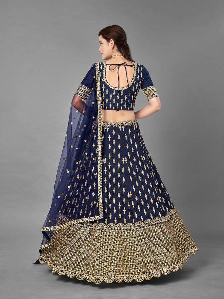 Navy Blue Heavy Embroidered Art Silk bridal Lehenga