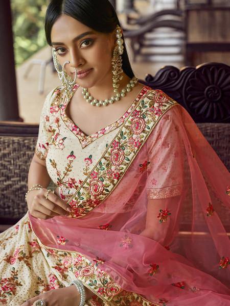 Off White Heavy Embroidered Georgette bridal Lehenga