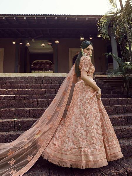 Peach Heavy Embroidered Georgette bridal Lehenga