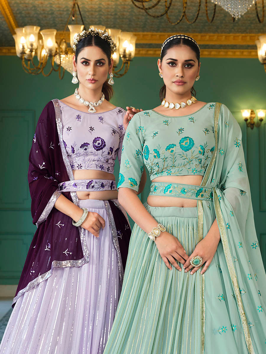 Lavender Georgette Embroidered Designer Lehenga