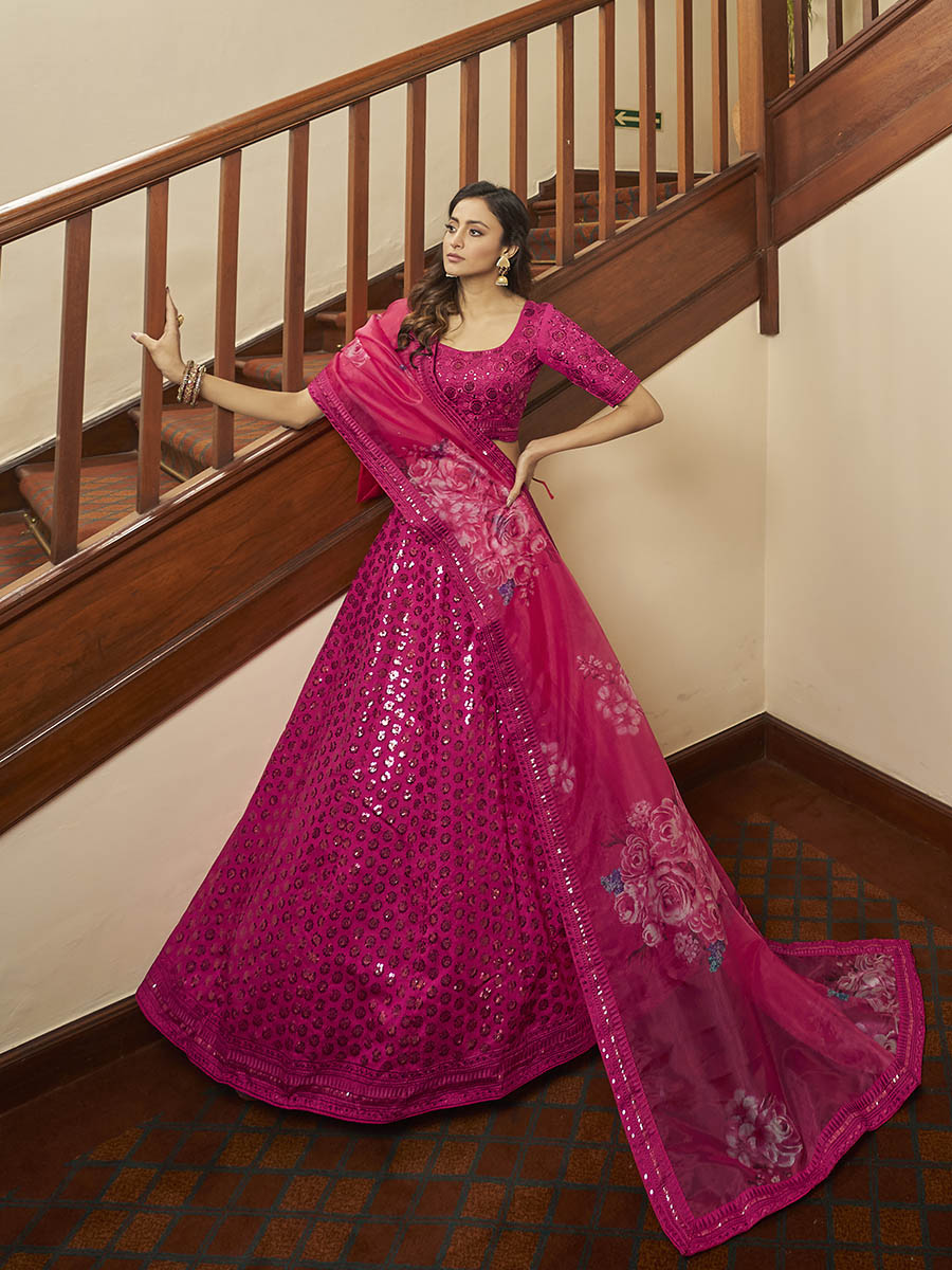 Deep Pink Art Silk Embroidered Designer Lehenga