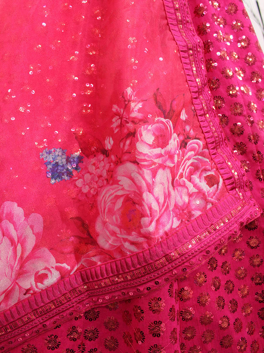 Deep Pink Art Silk Embroidered Designer Lehenga