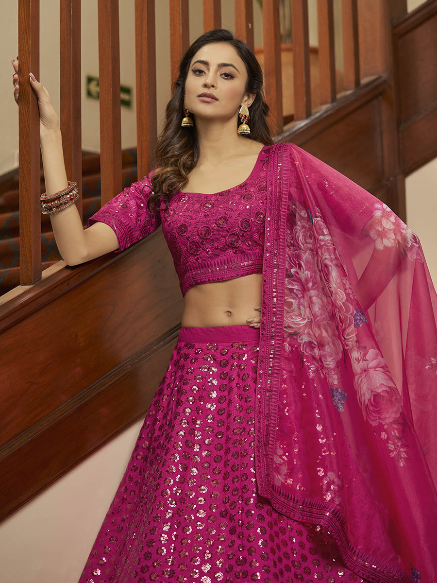 Deep Pink Art Silk Embroidered Designer Lehenga