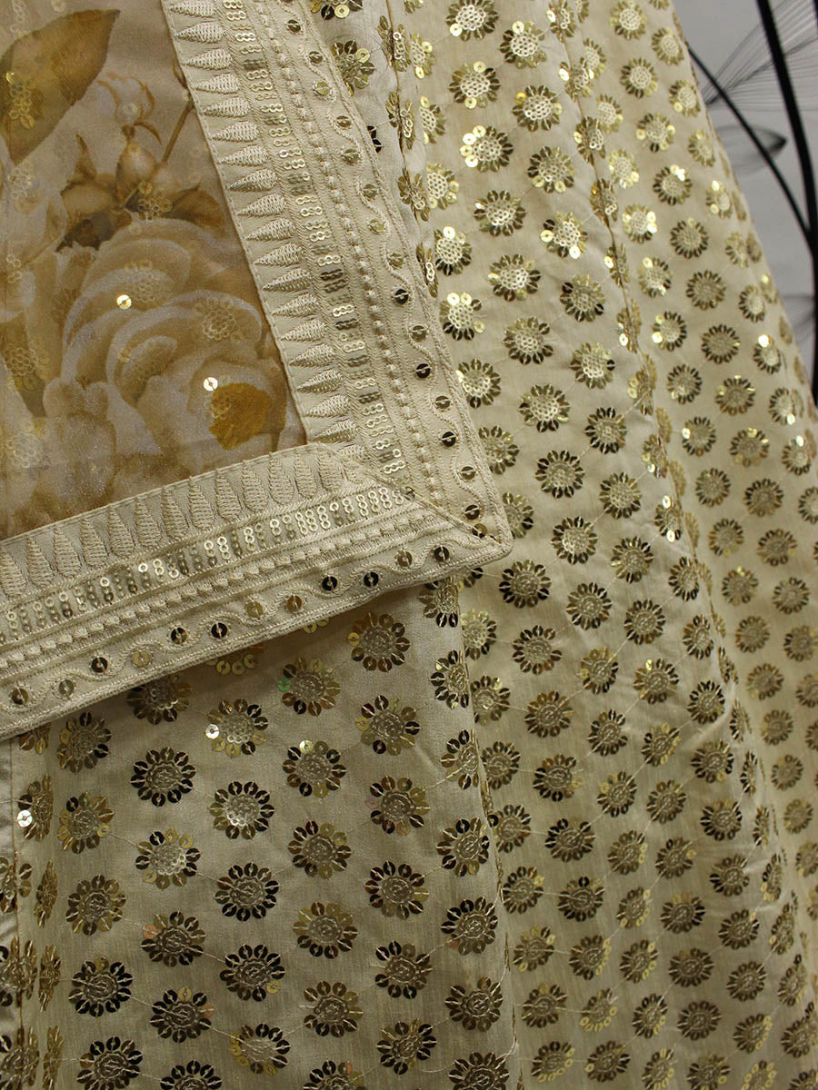 Beige Art Silk Embroidered Designer Lehenga