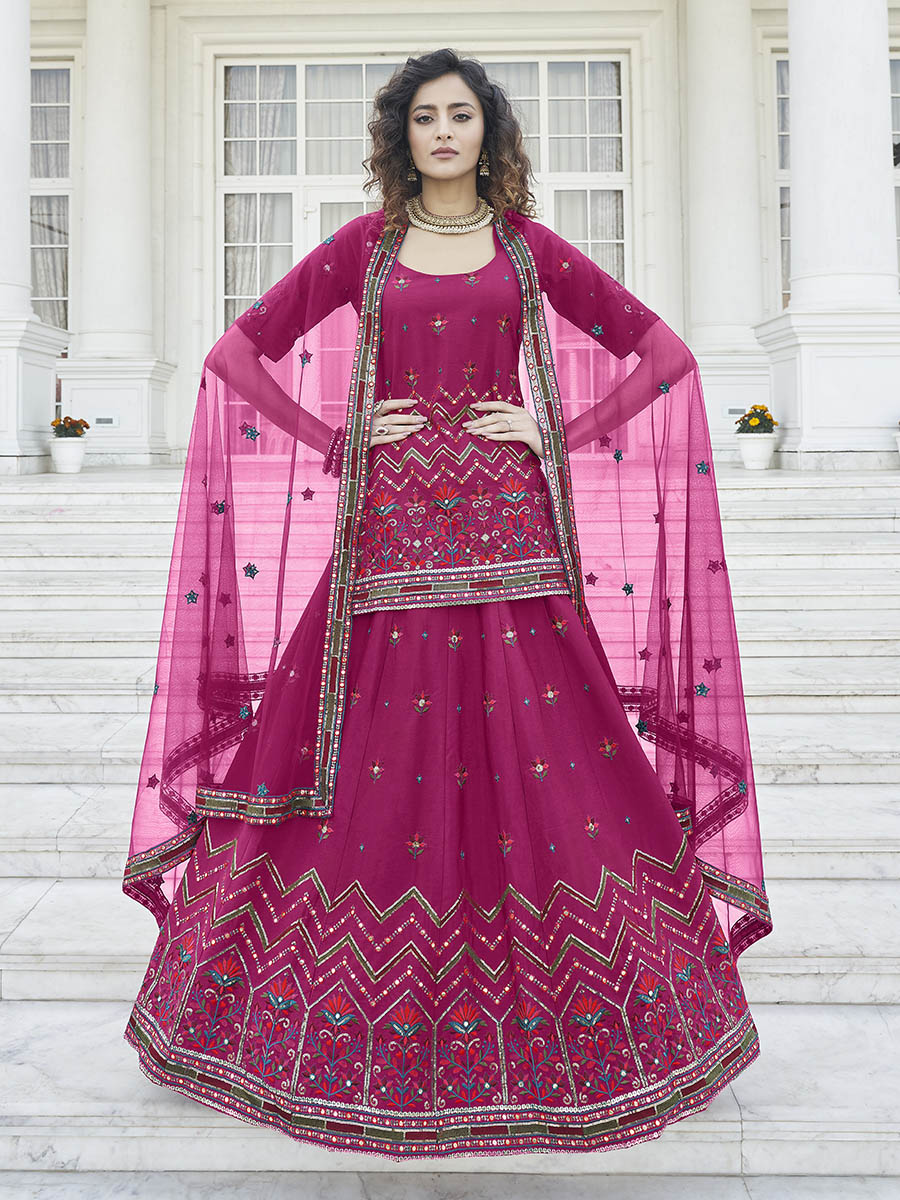 Deep Pink Embroidered Designer Lehenga