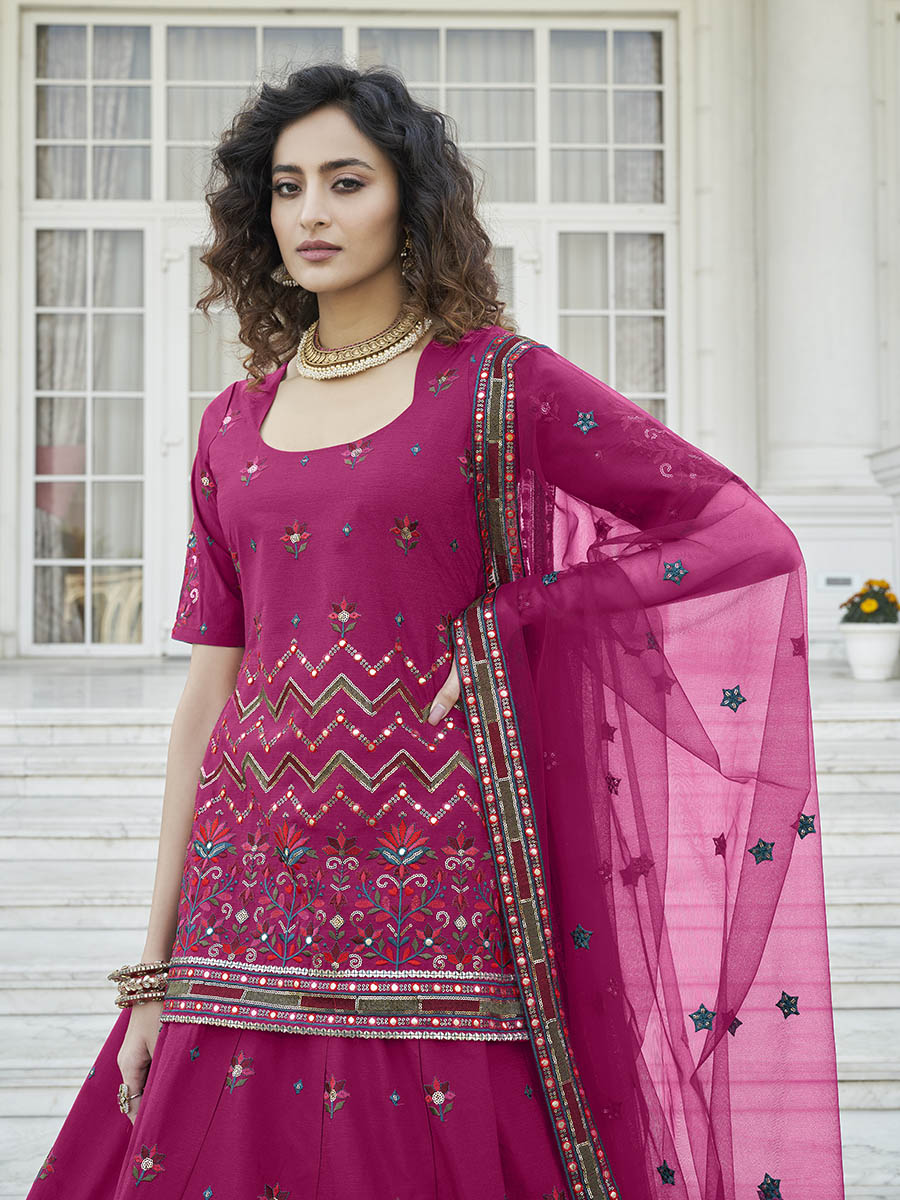 Deep Pink Embroidered Designer Lehenga