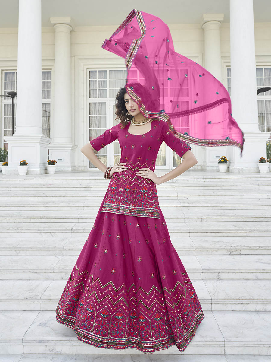 Deep Pink Embroidered Designer Lehenga