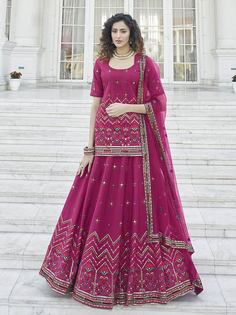 Deep Pink Embroidered Designer Lehenga