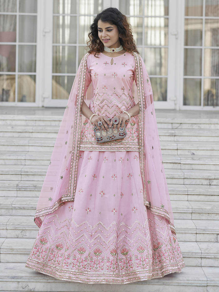 Baby Pink Embroidered Designer Lehenga