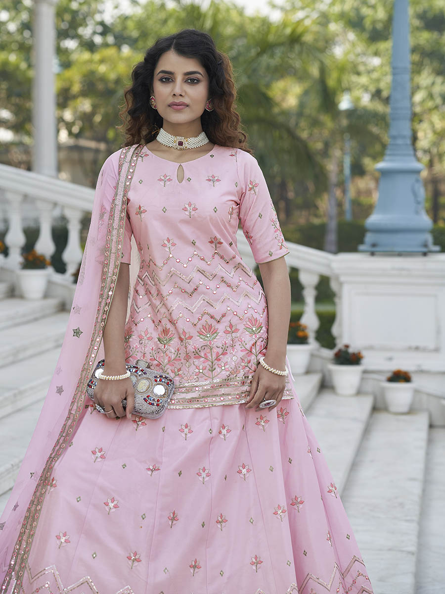 Baby Pink Embroidered Designer Lehenga