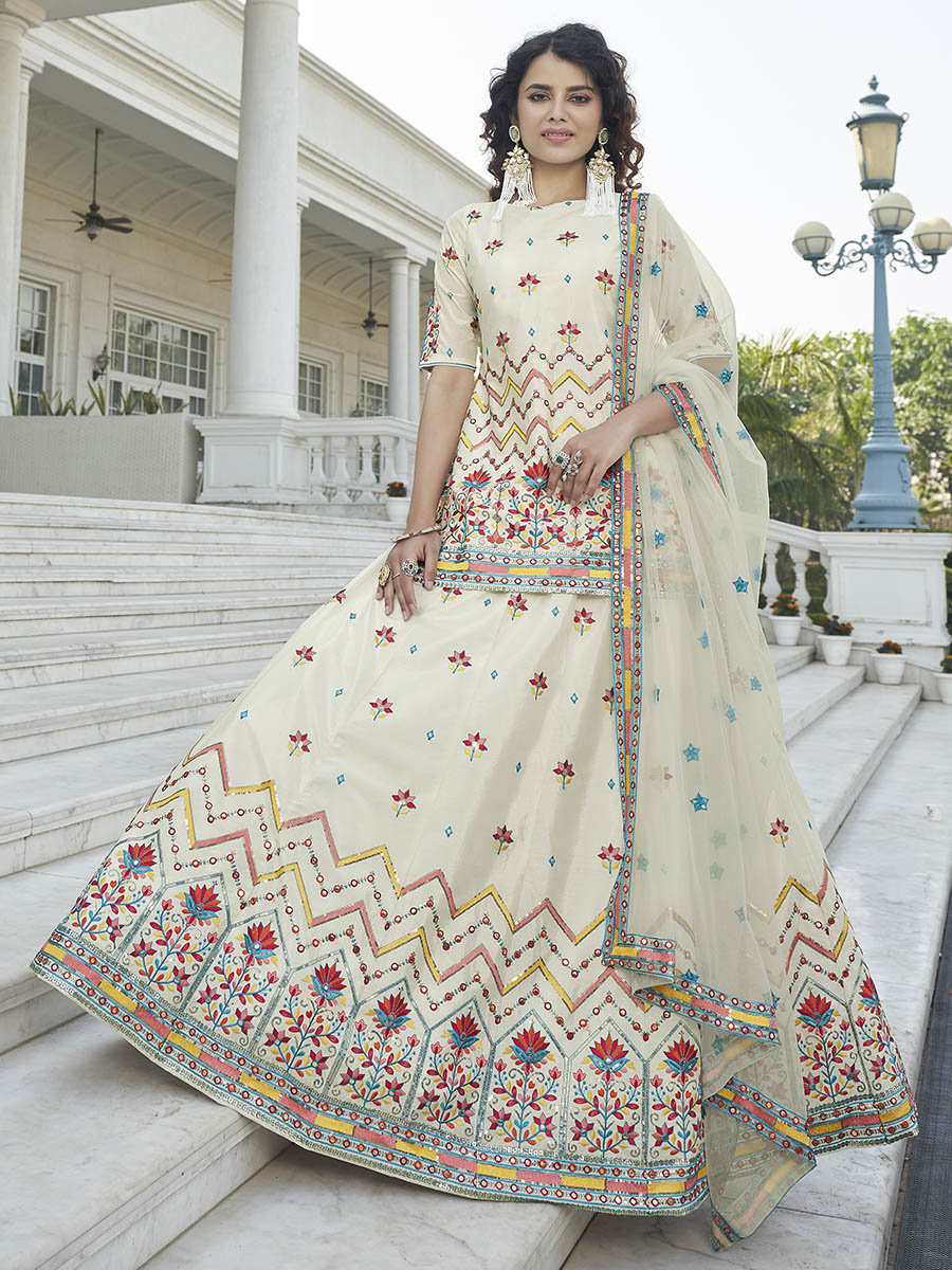 Off White Embroidered Designer Lehenga