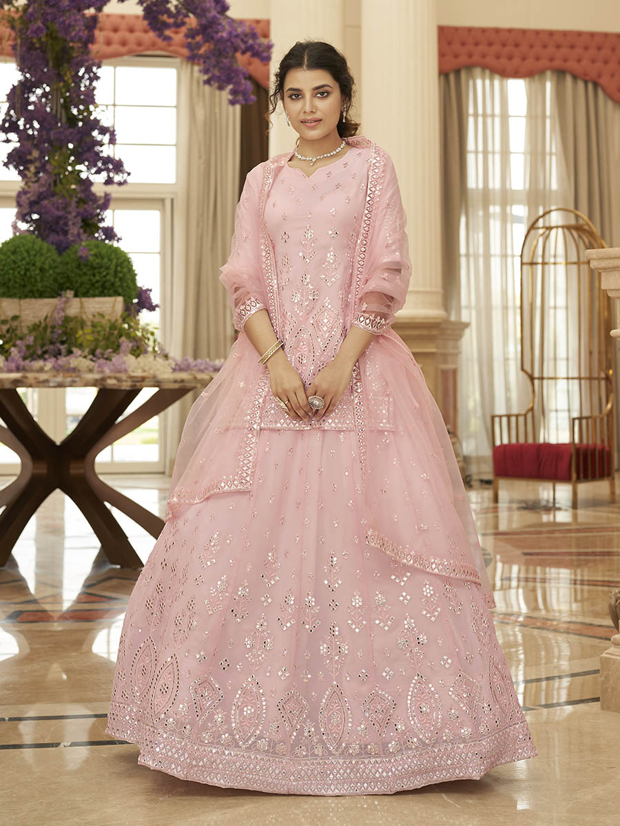 Pink Georgette Embroidered Designer Lehenga