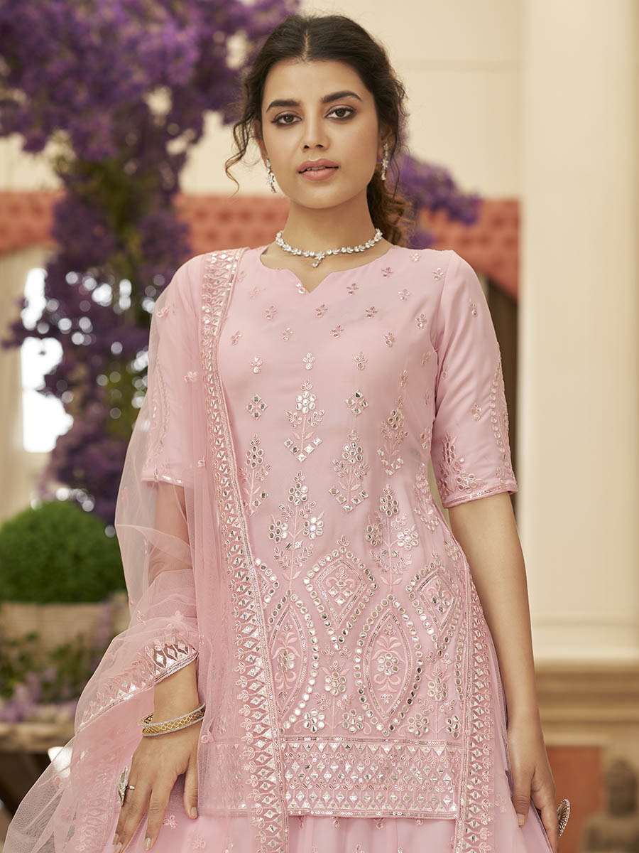 Pink Georgette Embroidered Designer Lehenga