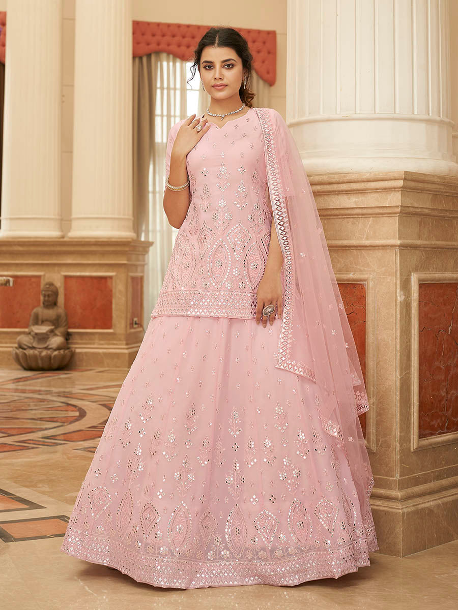 Pink Georgette Embroidered Designer Lehenga