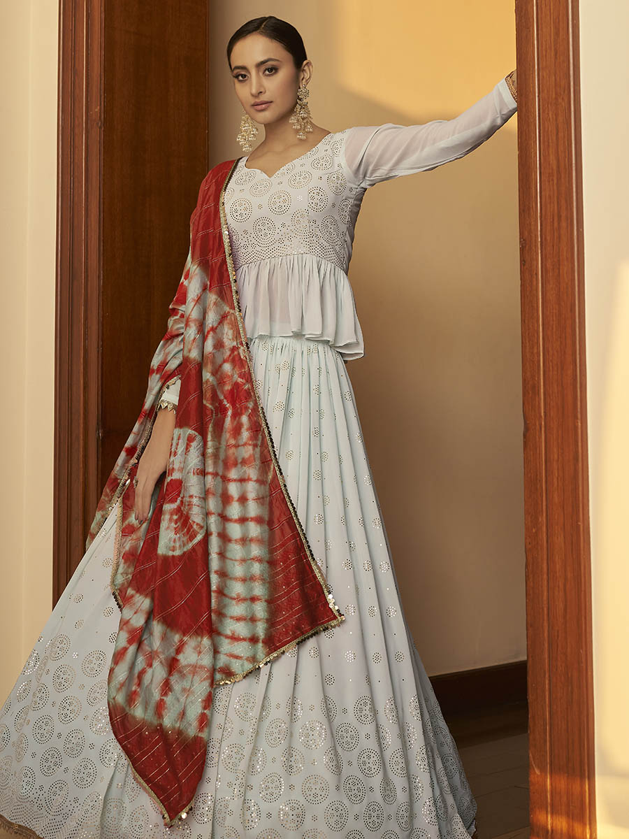 Sky Multicolour Shibori Print Designer Lehenga