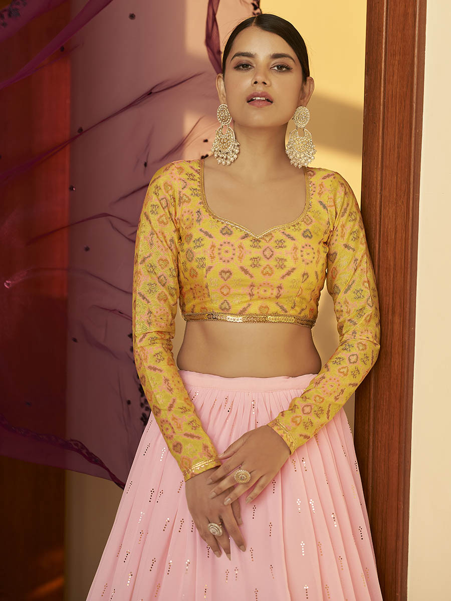 Multicolour Georgette Mukaish Work Designer Lehenga