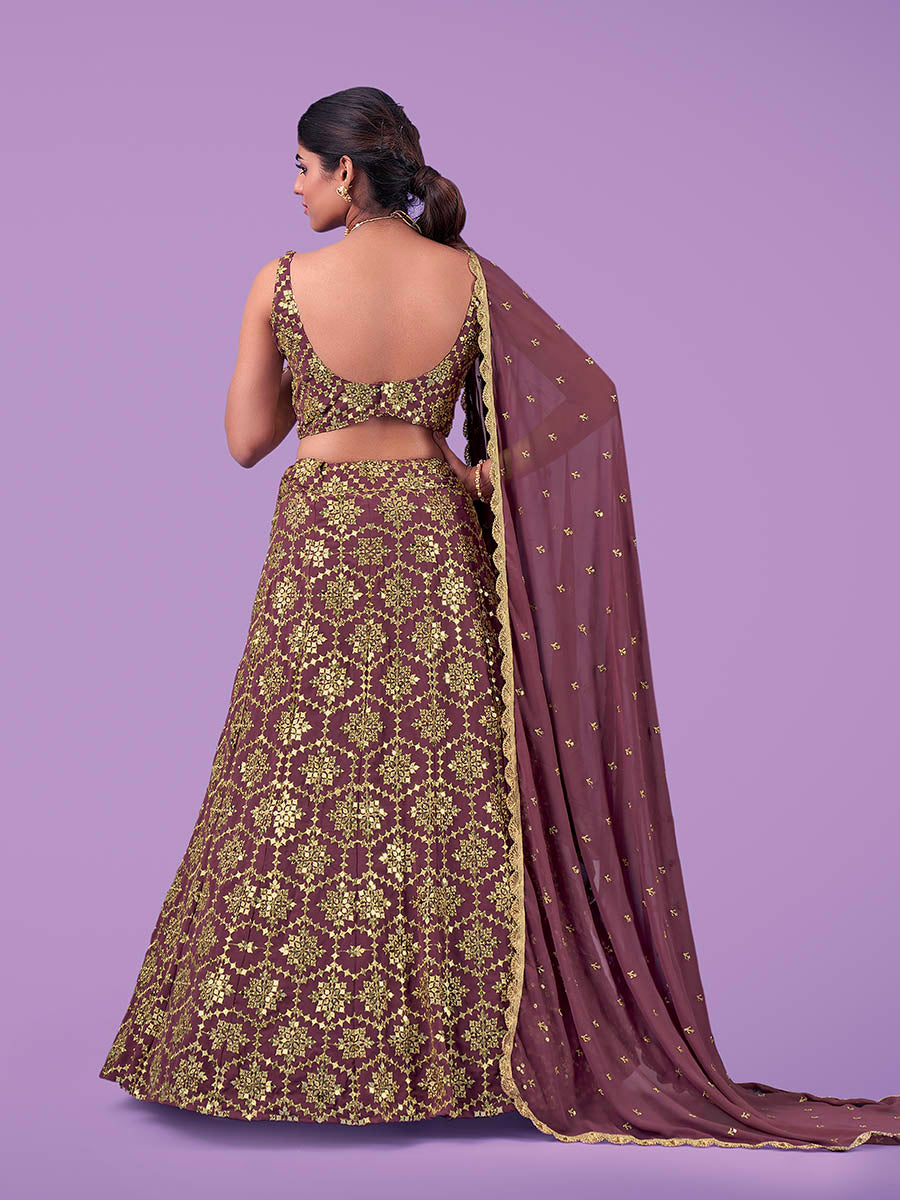 Lilac Georgette Embroidered Designer Lehenga