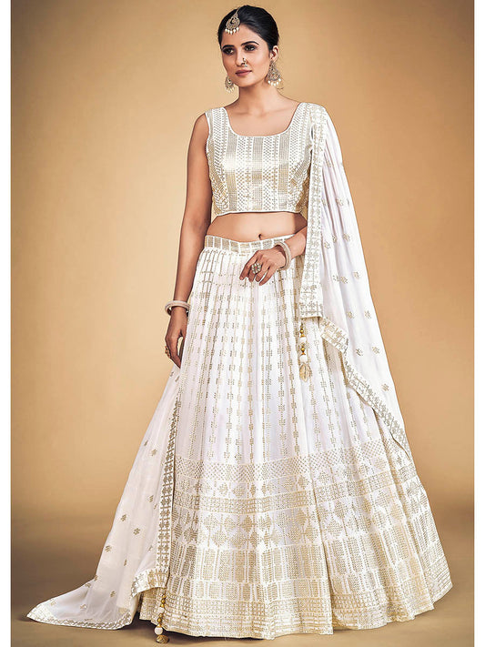सफ़ेद जॉर्जेट रियल जॉर्जेट लहंगा चोली