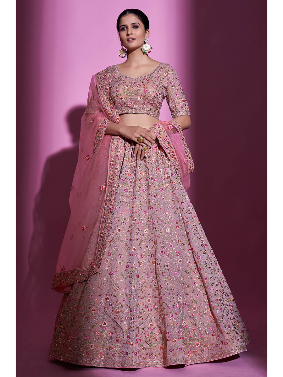 Mauve Georgette Embroidered Designer Lehenga Choli