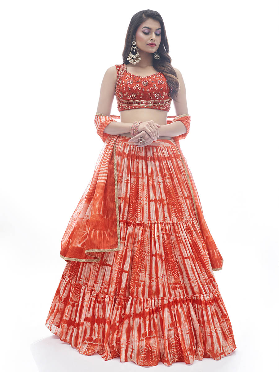 Red Jaquard Embroidered Designer Lehenga