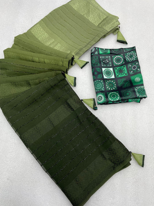 Georgette Padding Furr Work Saree