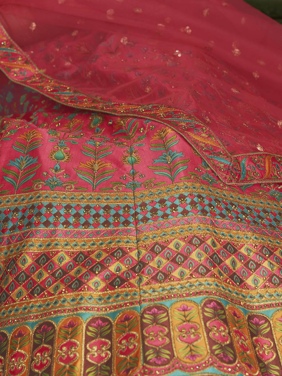 Pink Art Silk Embroidered Designer Lehenga