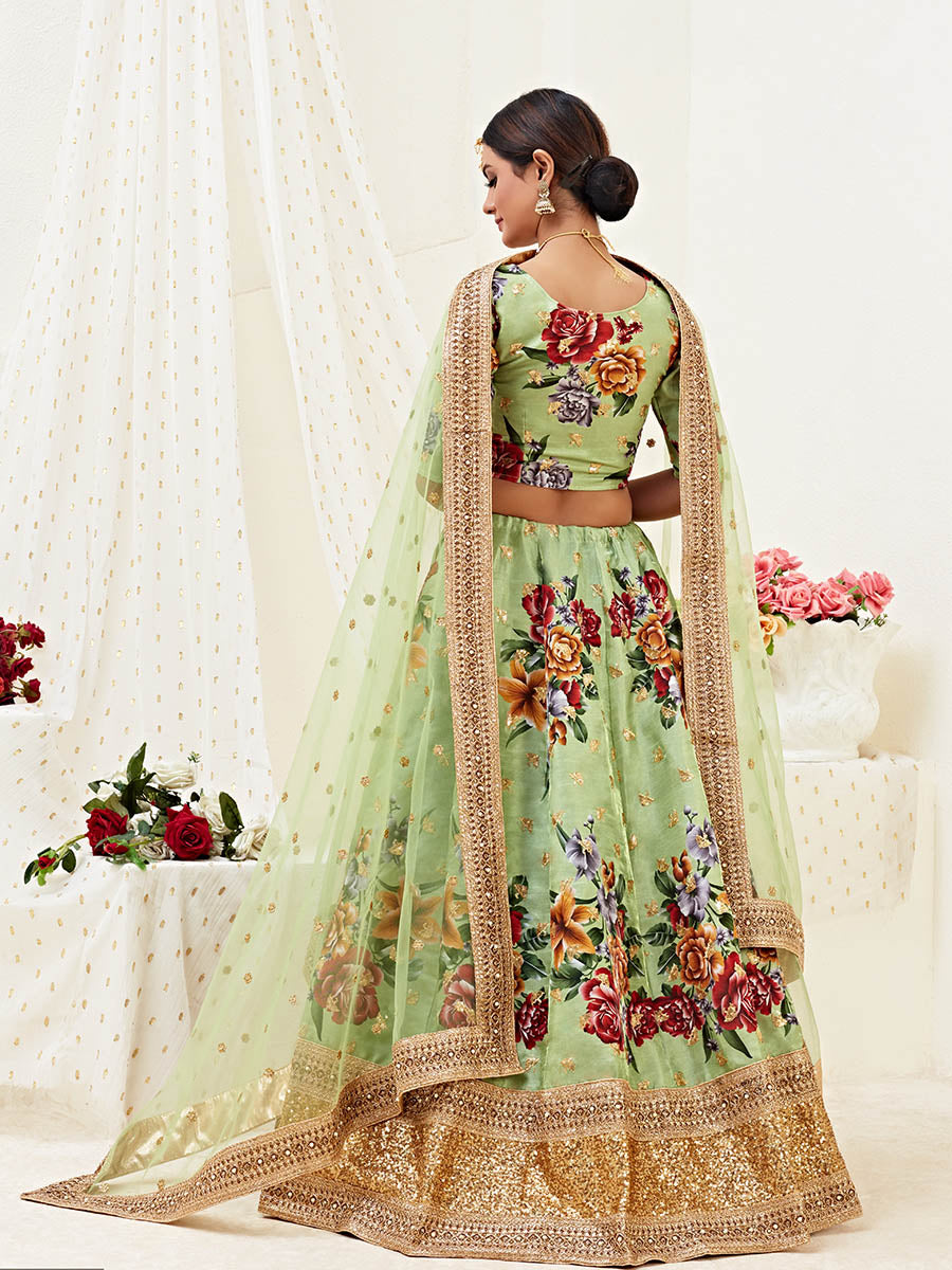 Pista Floral Print Embroidered Designer Lehenga