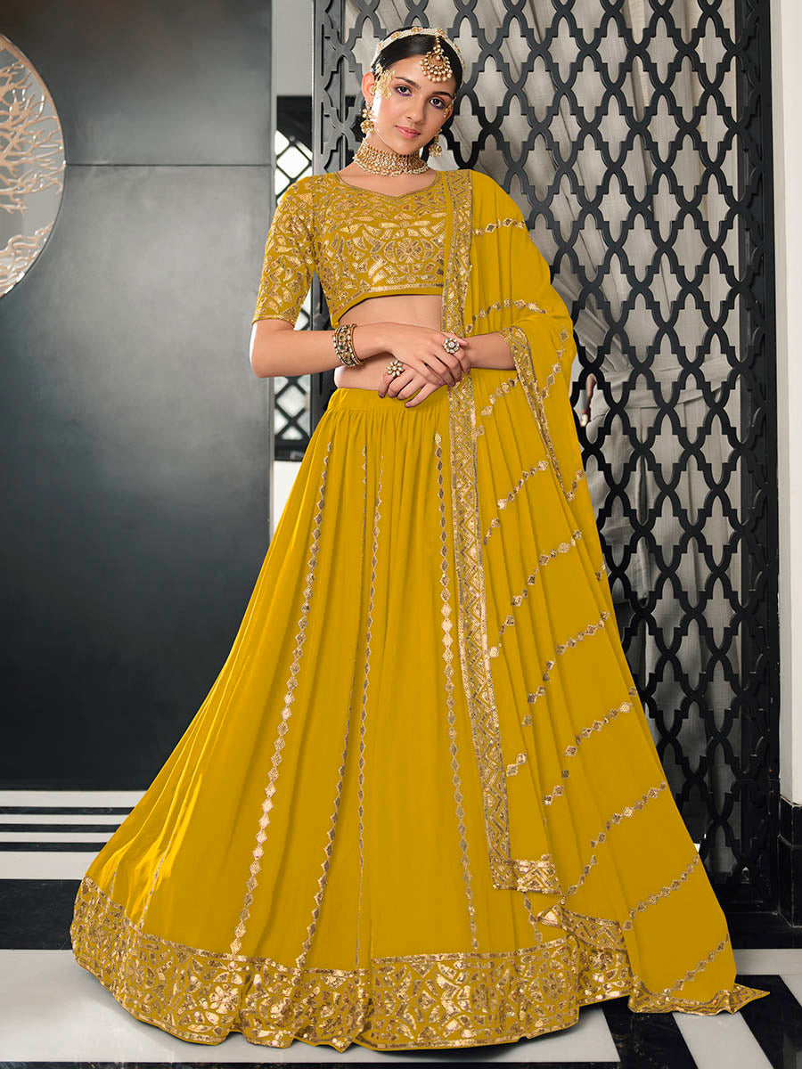 Yellow Georgette Embroidered Designer Lehenga