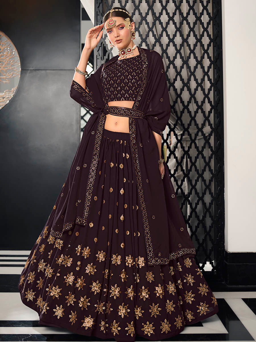 Purple Georgette Embroidered Designer Lehenga