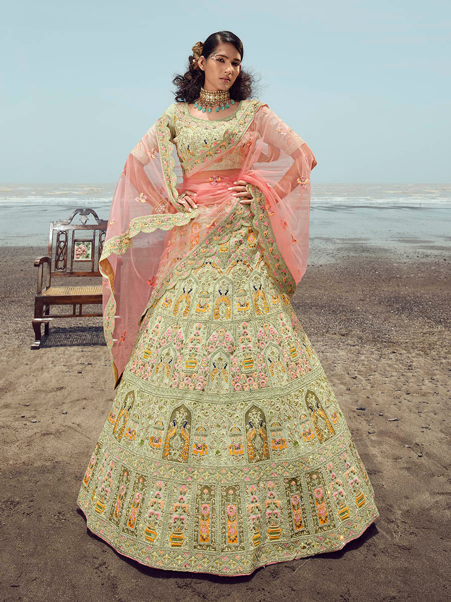 Pista Green Georgette Embroidered Designer Lehenga Choli