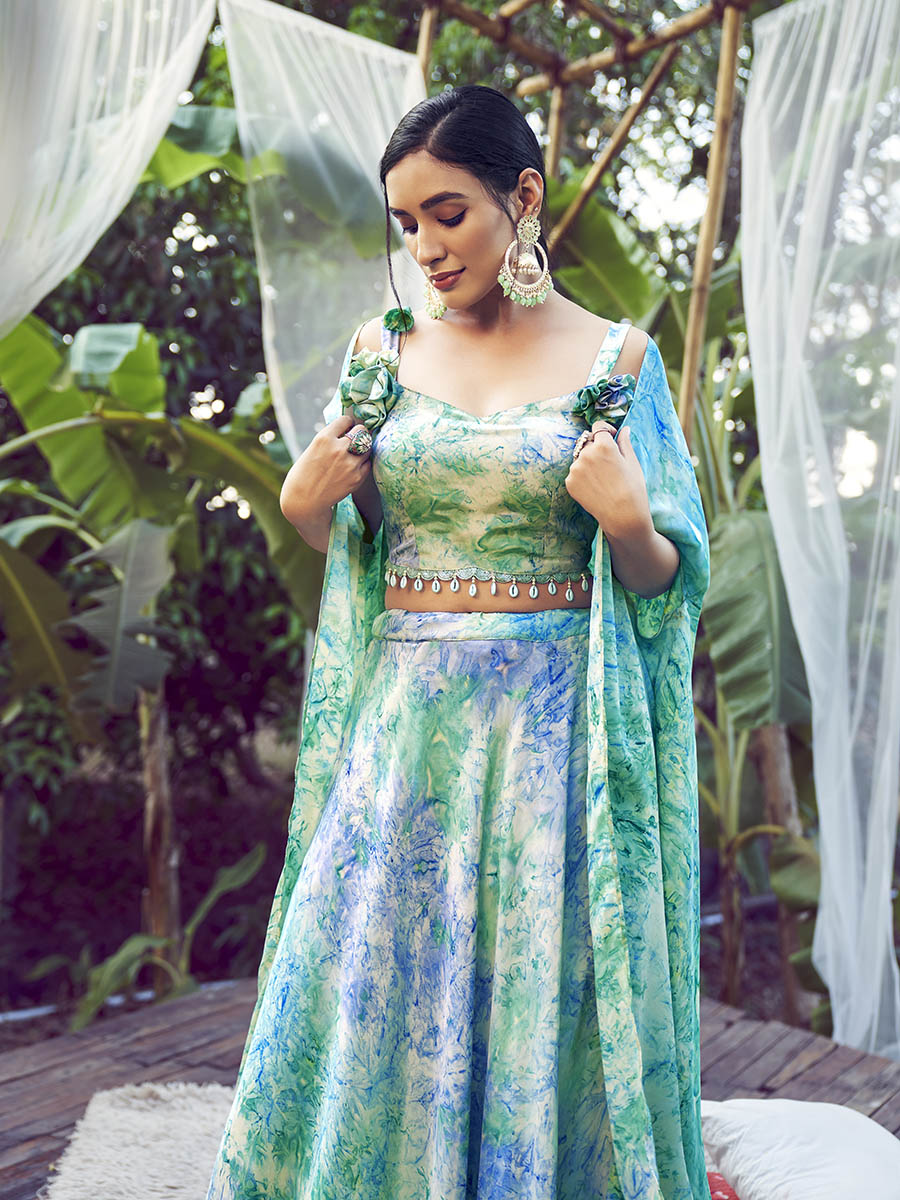 Sky Silk Digital Printed Designer Lehenga