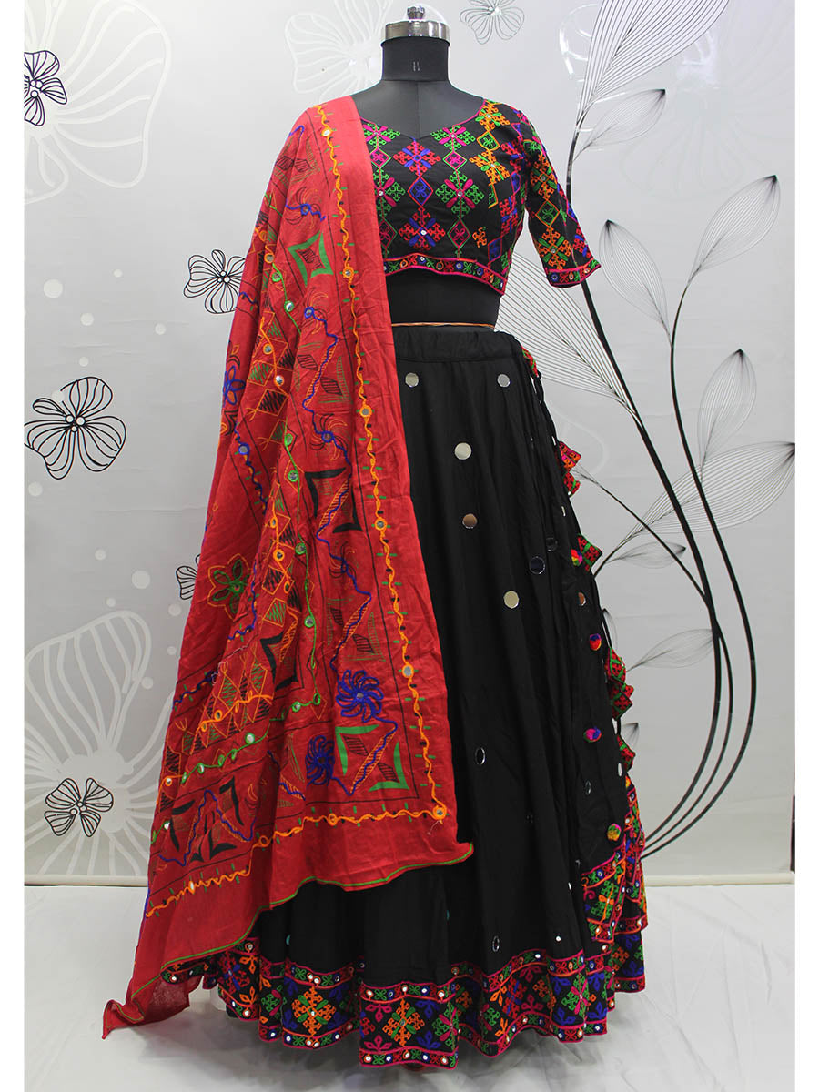 Black Viscose Rayon and Cotton Embroidered with Print Designer Lehenga