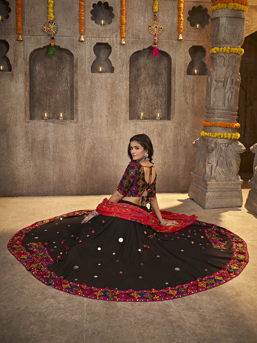 Black Viscose Rayon and Cotton Embroidered with Print Designer Lehenga