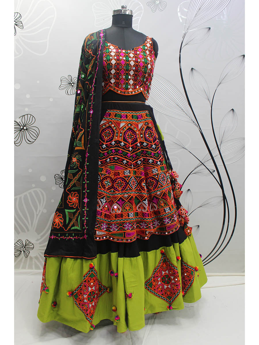 Black Viscose Rayon and Cotton Embroidered with Print Designer Lehenga