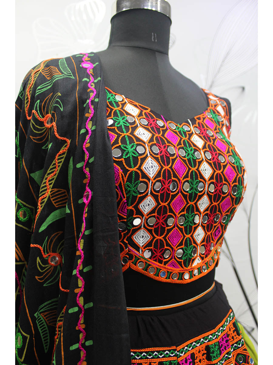 Black Viscose Rayon and Cotton Embroidered with Print Designer Lehenga