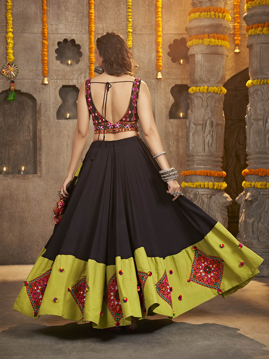 Black Viscose Rayon and Cotton Embroidered with Print Designer Lehenga