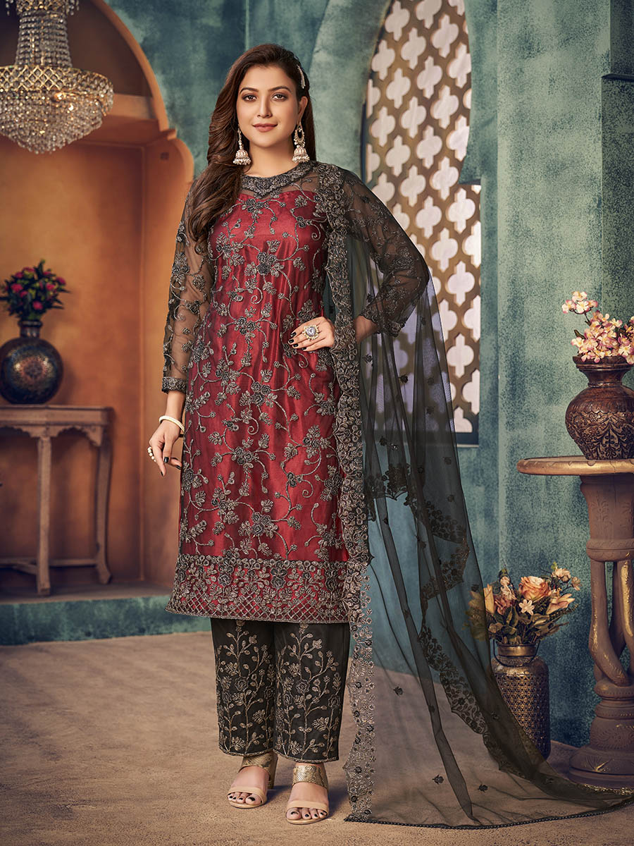 Black Heavy Embroidered Pant Style Suit