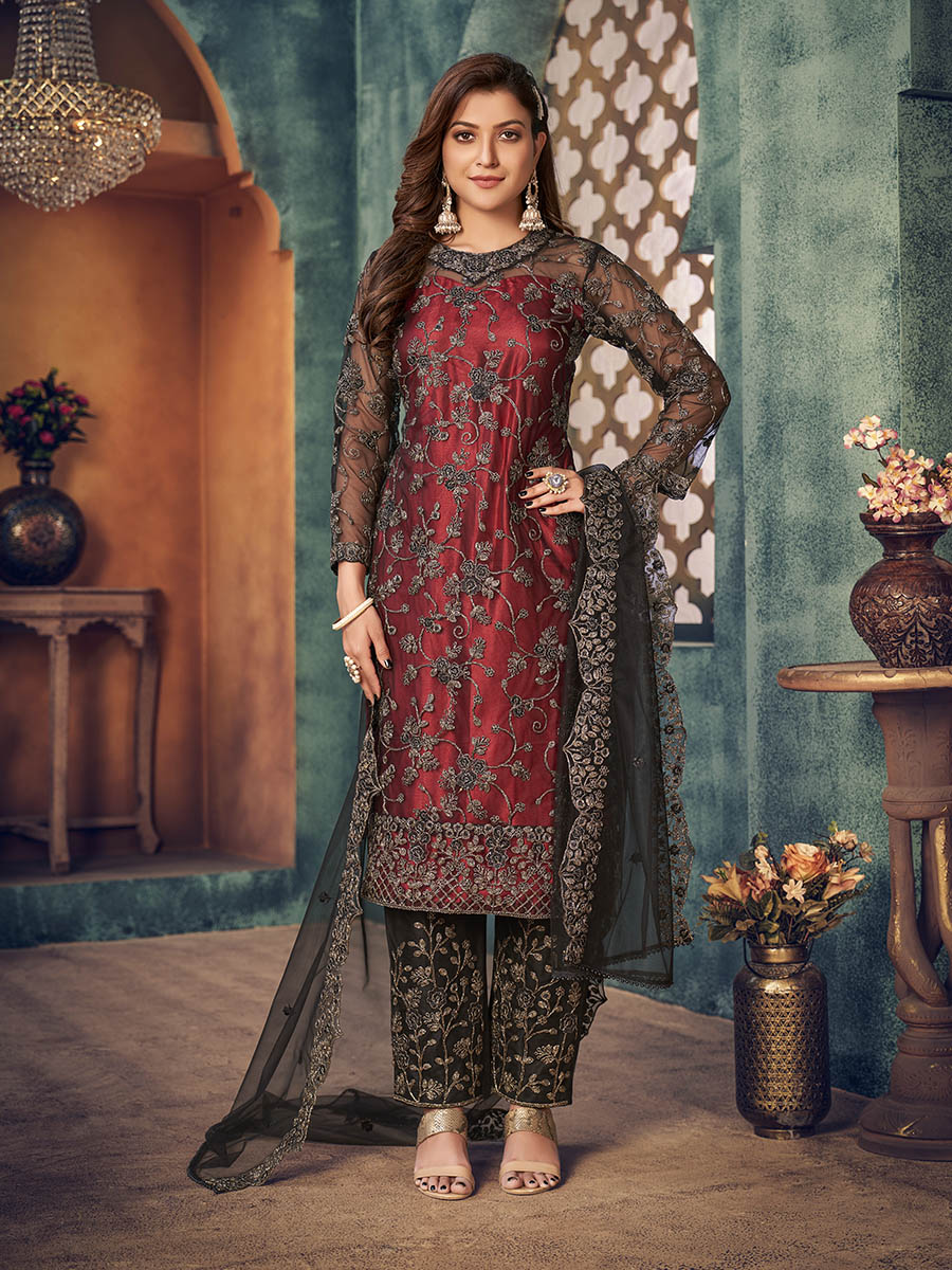 Black Heavy Embroidered Pant Style Suit