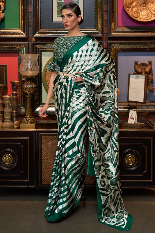 Kalizey Green Printed Satin Saree