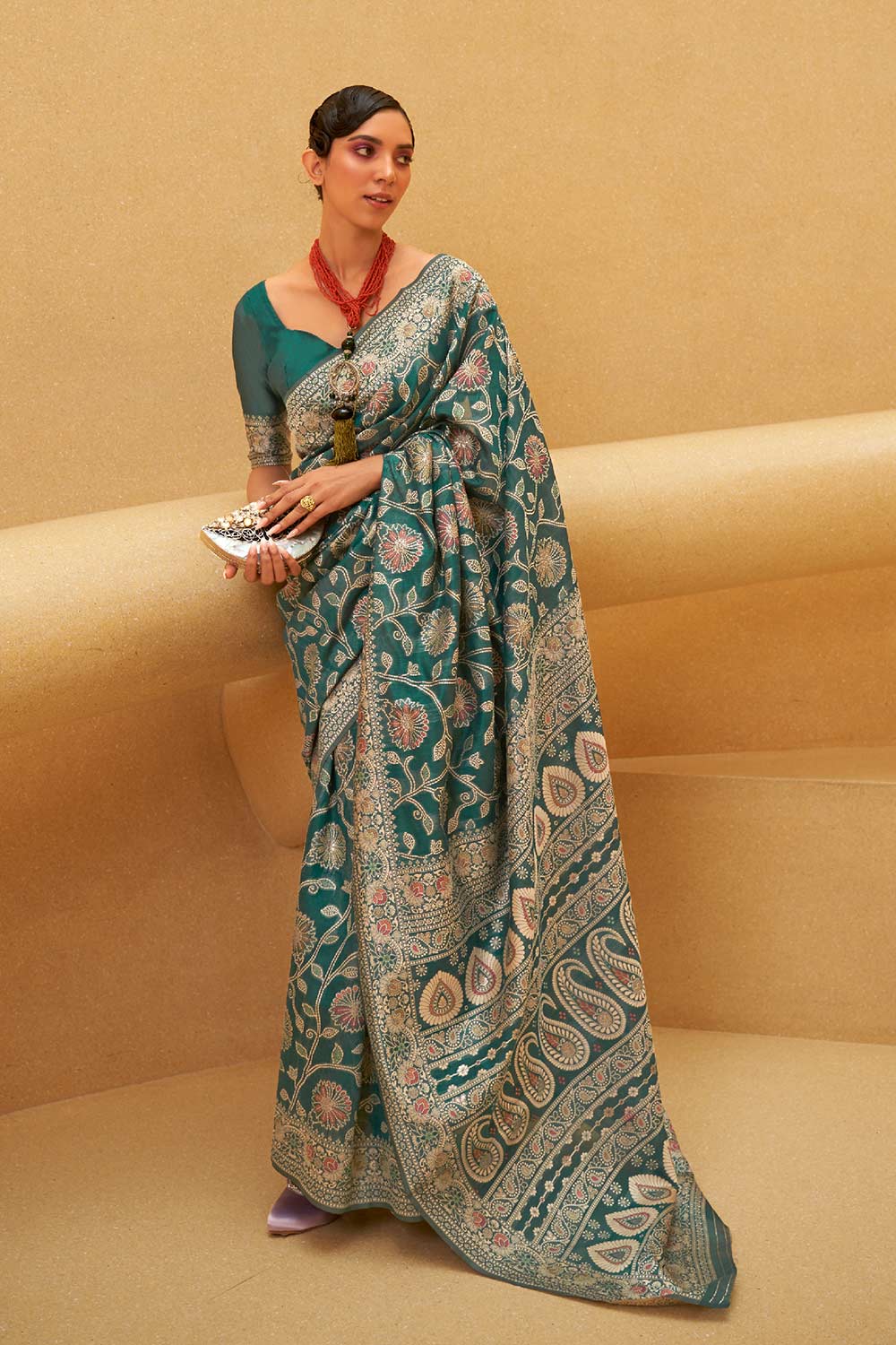 Green Cotton Chikankari Saree