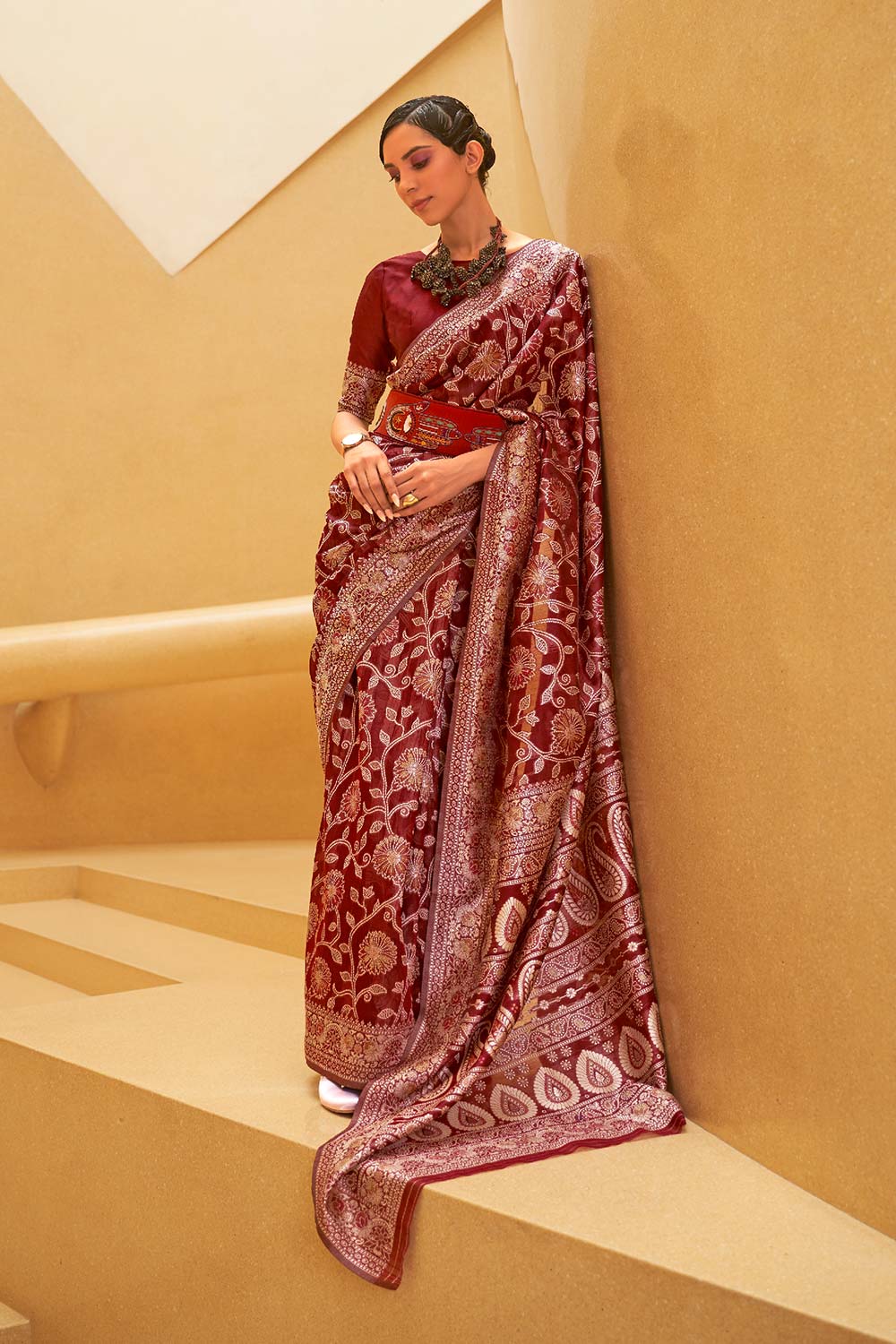 Kitasha Red Cotton Chikankari Saree