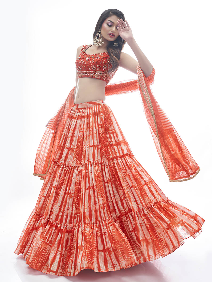 Red Jaquard Embroidered Designer Lehenga