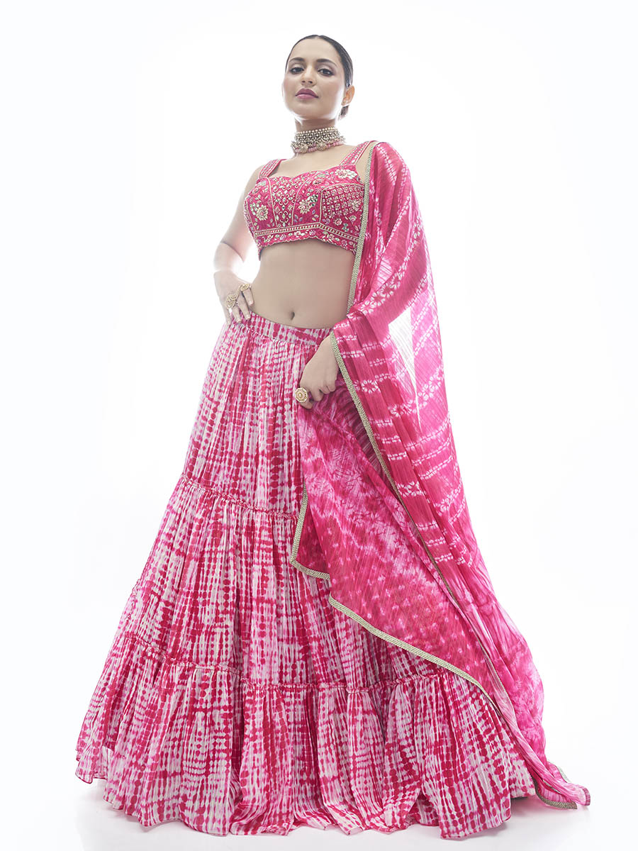 Pink Jaquard Embroidered Designer Lehenga